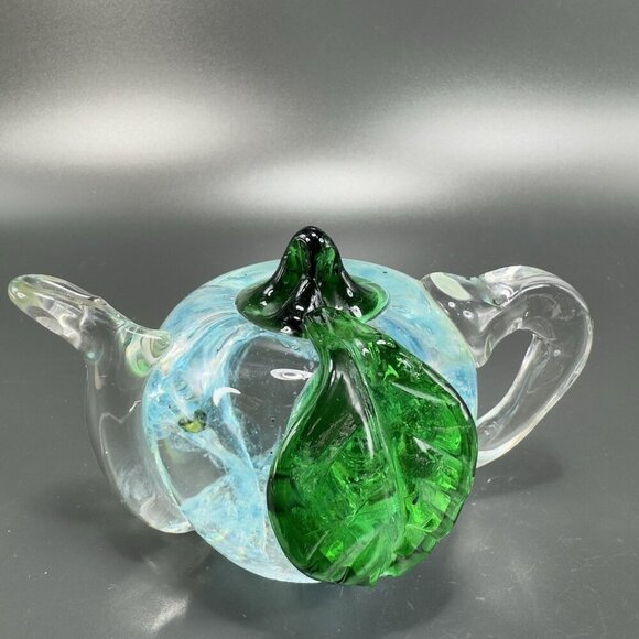 Vintage Venetian Art Glass Paperweight Hand Blown Teapot Shaped Green Leaf Glass - Picture 10 of 12